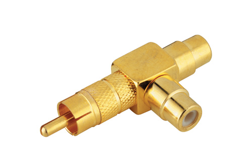 Audio Y-Adapter  Cinch Stecker / 2 x Cinch Buchse, vergoldet