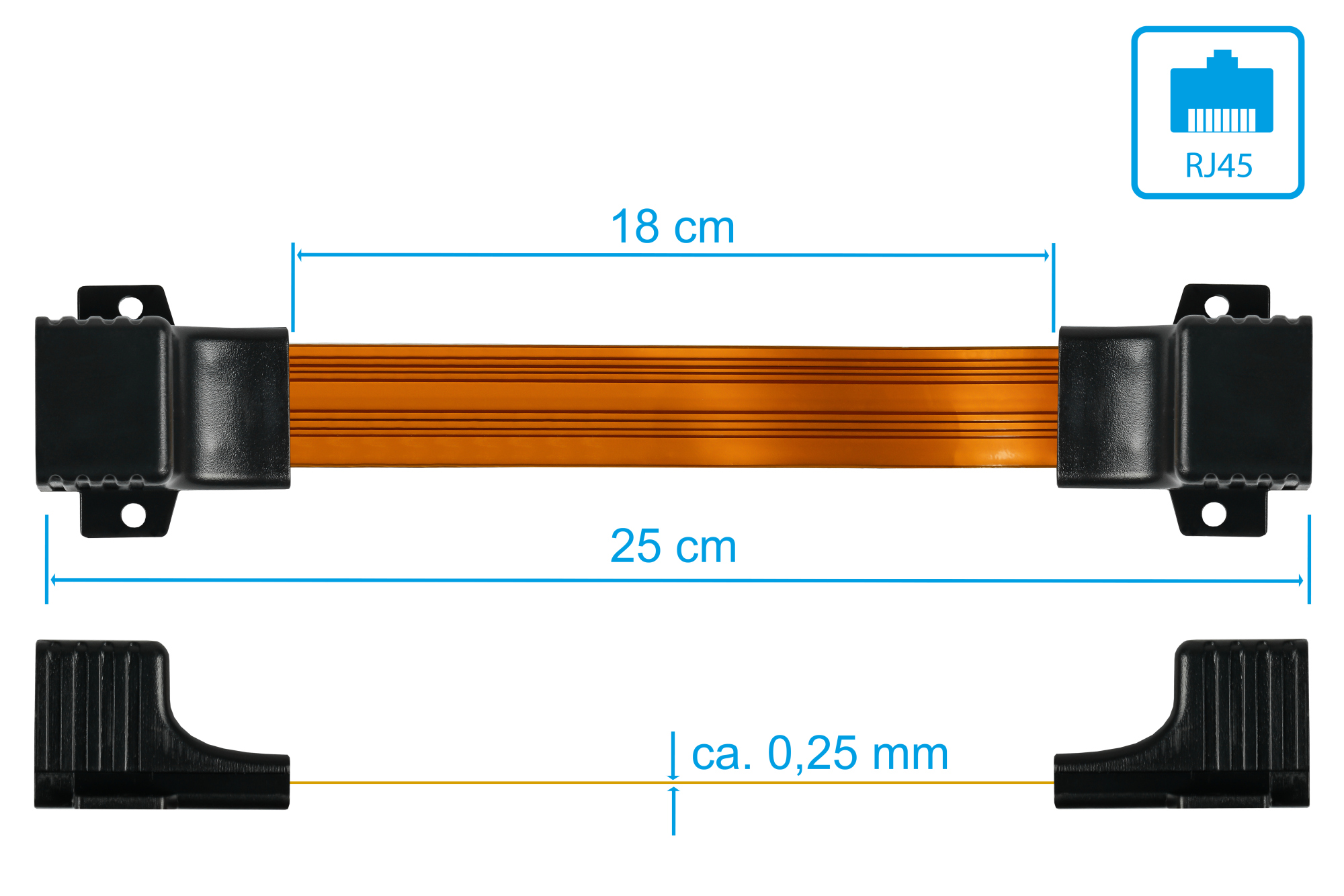 RJ45 window feed-through High-Quality, transparent, total length incl. sockets 25cm, flexible length 18cm, Good Connections®
