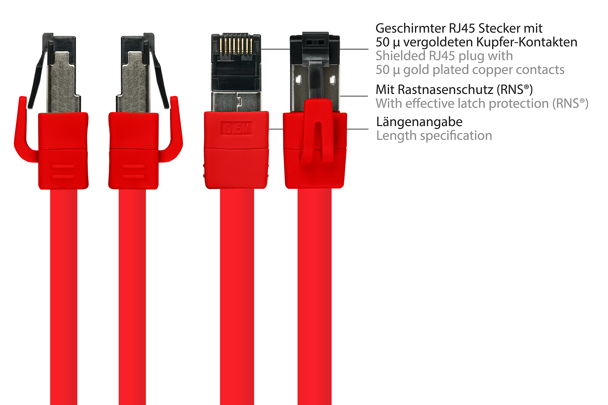 RNS® Patchkabel Cat. 8.1, S/FTP, PiMF, halogenfrei (LSZH), 2000MHz, 40Gbit/s, rot, 1,5m, Good Connections®
