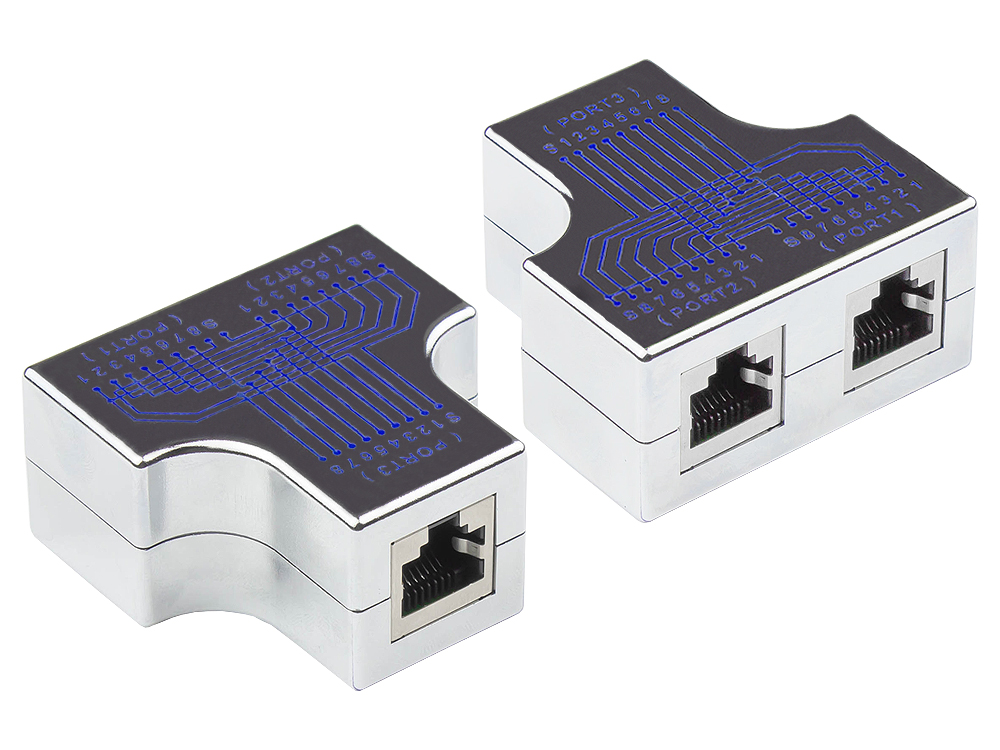 Modular T-adapter, 1x RJ45 jack to 2x RJ45 jack, pin assignment 1:1, Good Connections®