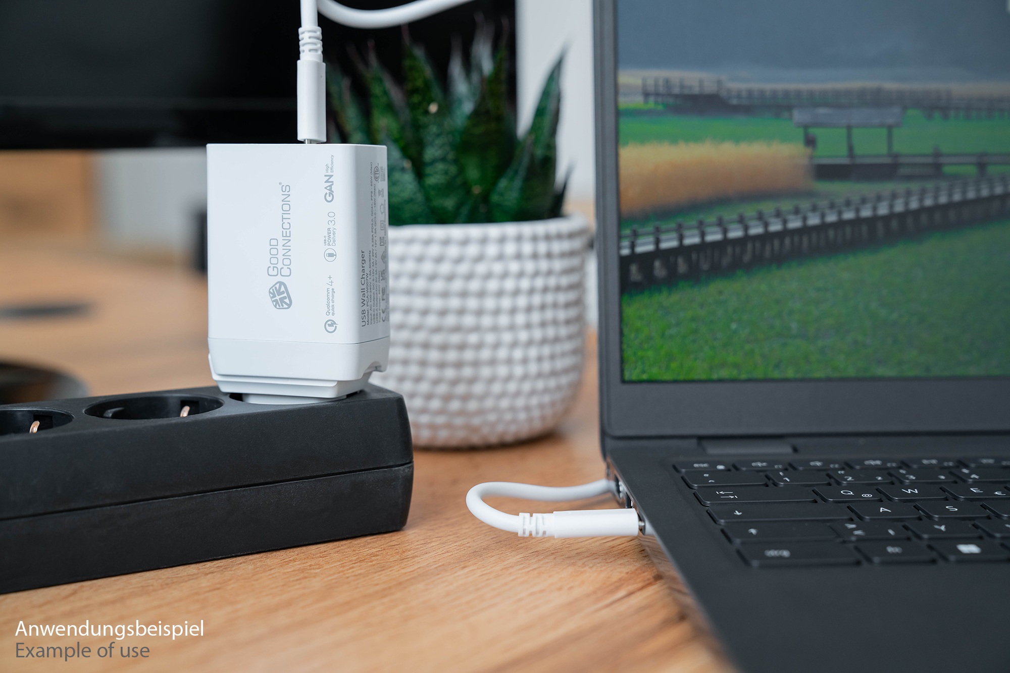 USB-fast charger 65W, 3-Port (2x USB-C™ and 1x USB-A), PD 3.0, QC 3.0, white, Good Connections®
