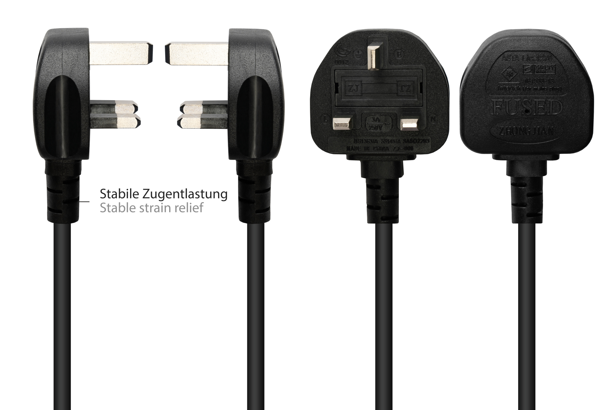 Power cord UK mains plug Typ G (BS 1363) to C13 (straight), 10A, ASTA, black, 1,00 mm², 5 m, Good Connections®