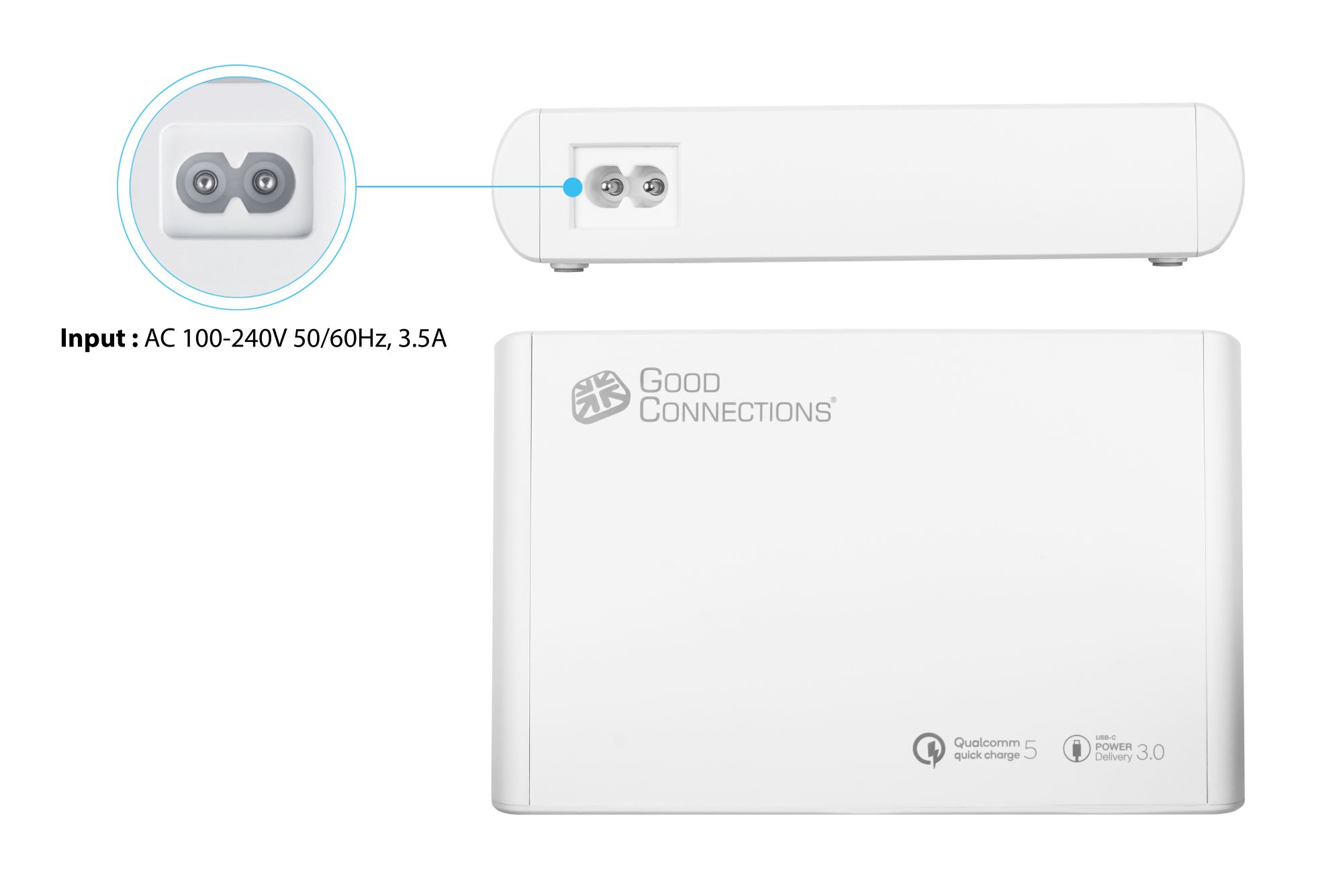 USB desktop fast charging station 65W, 3-port (2x USB-C™, 1x USB-A), white