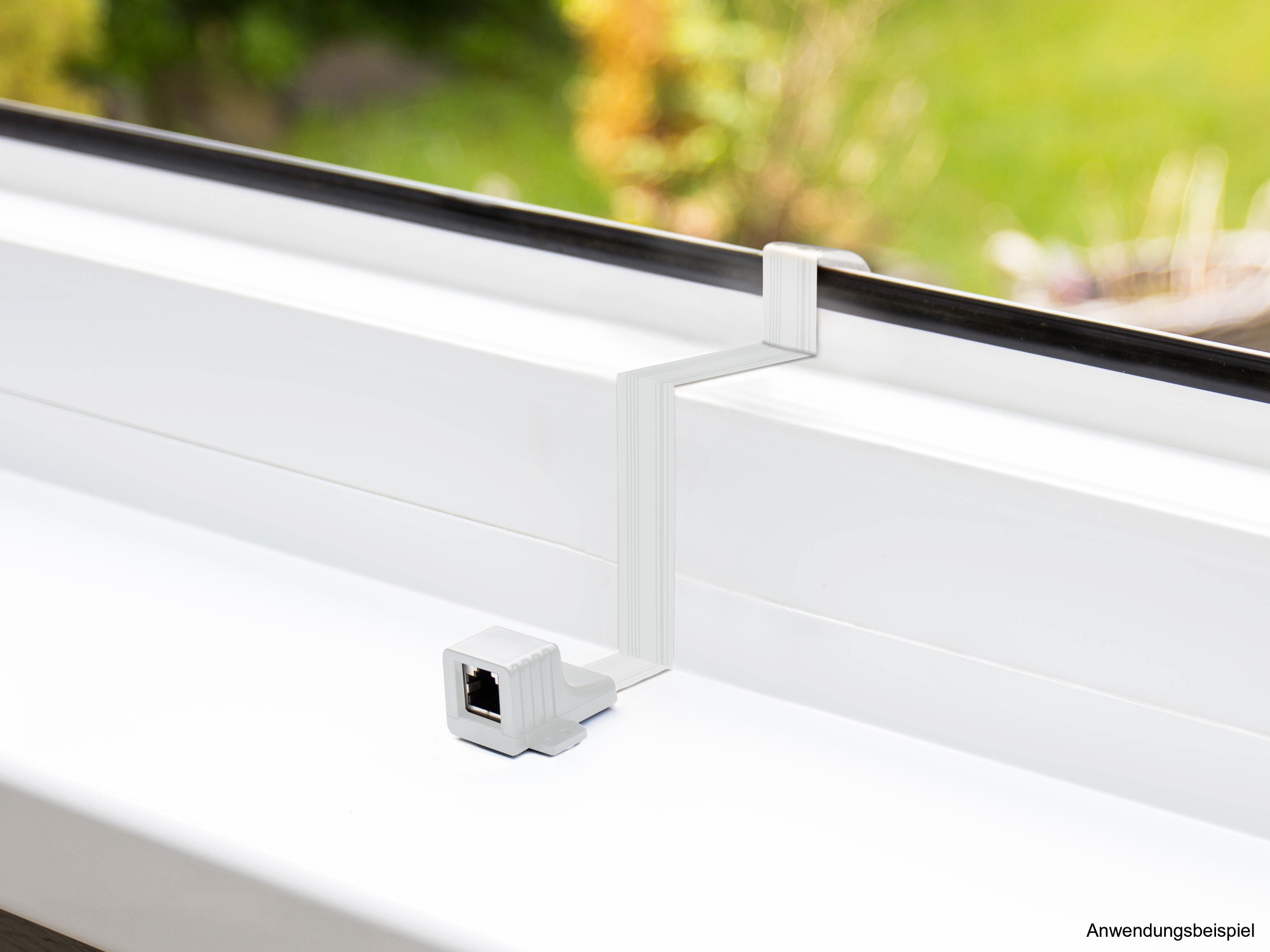 RJ45 window feed-through High-Quality, white, total length incl. sockets 30cm, flexible length 23cm, Good Connections®