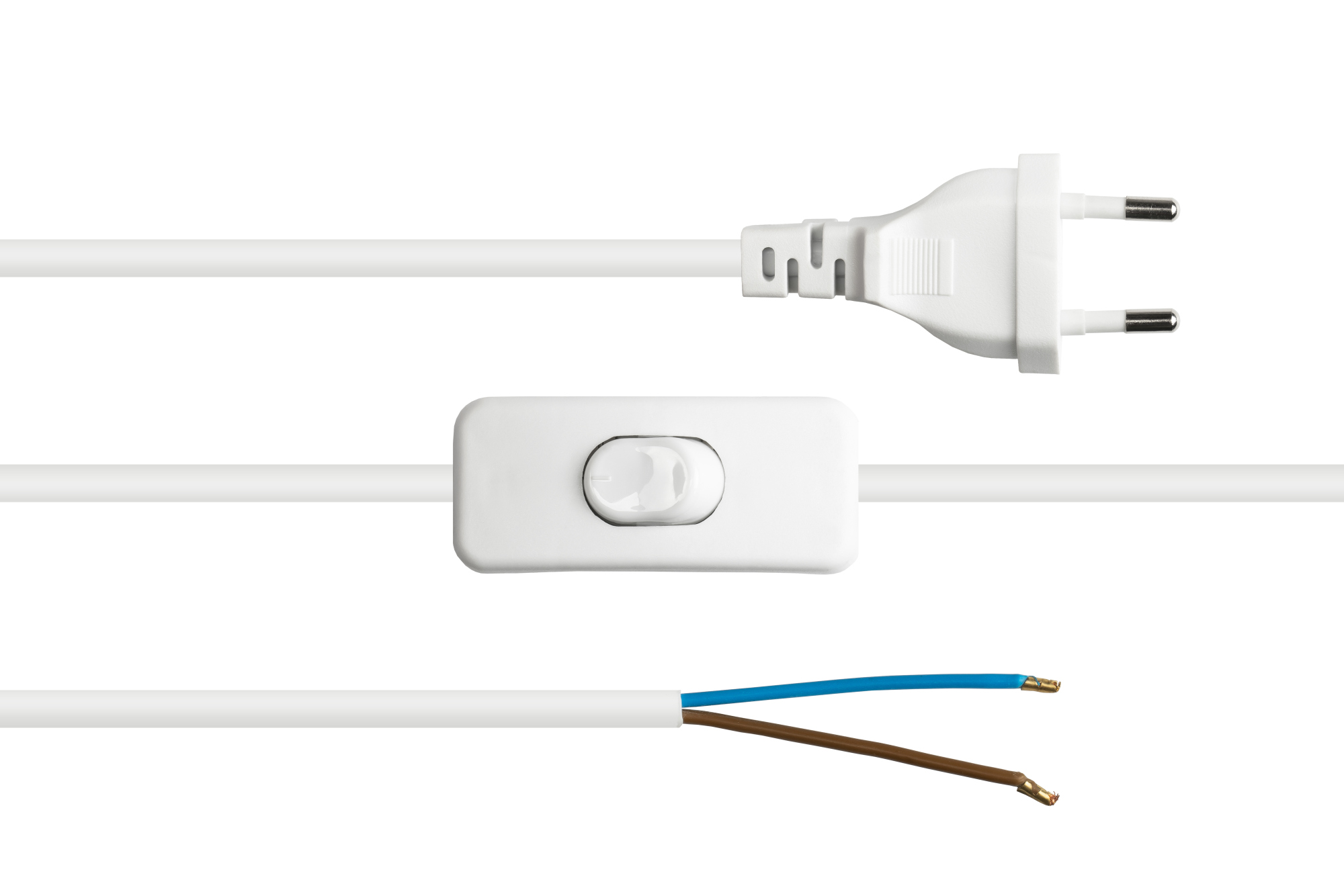 Euro-Netzkabel Euro-Stecker Typ C (gerade) an abisolierte Enden, mit Schalter, weiß, 0,75 mm², 1,5 m, Good Connections®