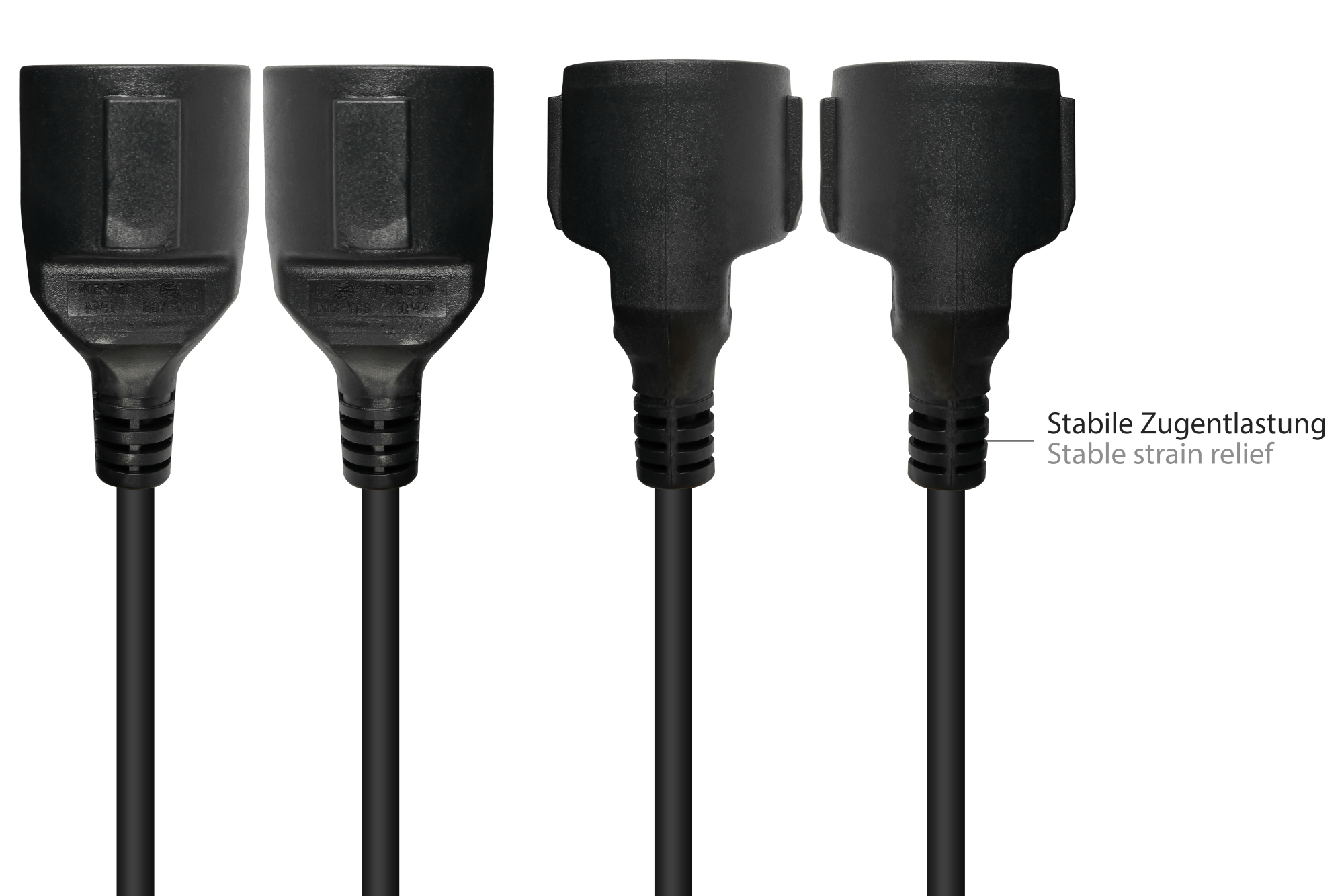 Power cord extension Safety-plug Typ E+F (CEE 7/7, angled) to Safety-socket Typ F (CEE 7/3, straight), black, 1,50 mm², 3 m, Good Connections®