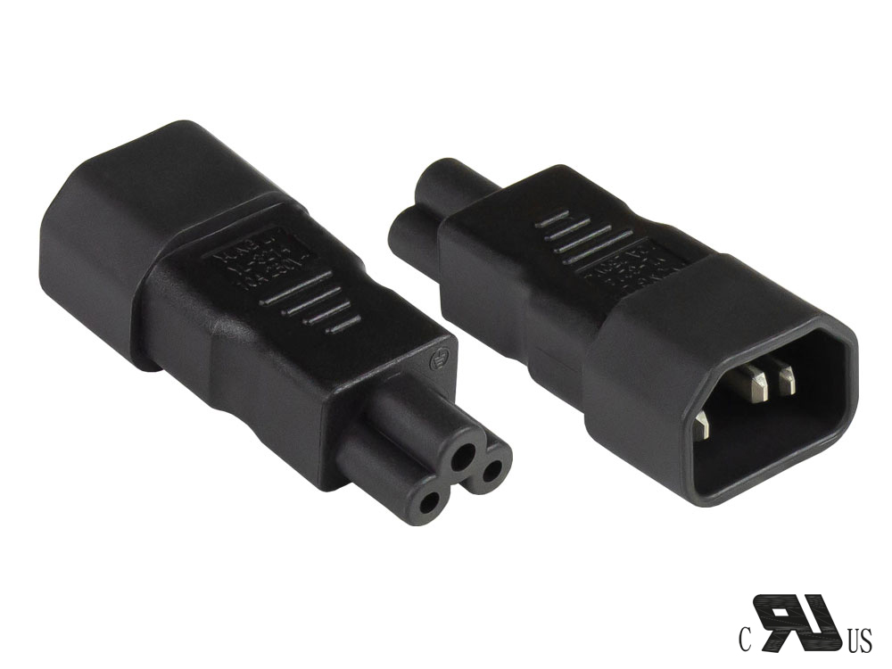 Power adapter plug C14 (straight) to cloverleaf socket C5 (straight), UL, black, Good Connections®