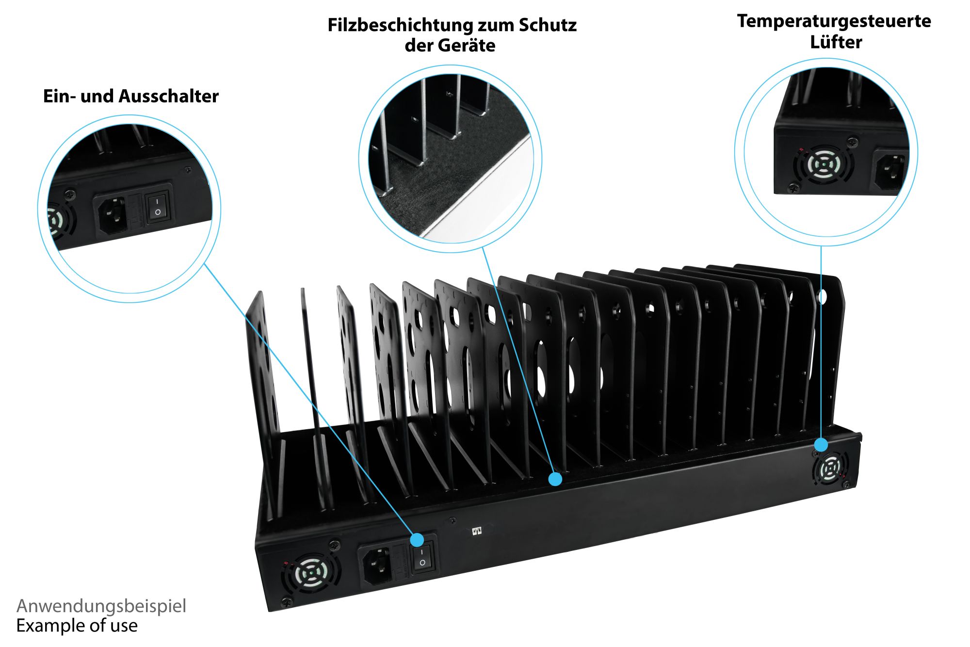 USB desktop fast charging station 1000W, 16 ports (16x USB-C™), PD 3.0, PPS, QC 5, black, Good Connections®