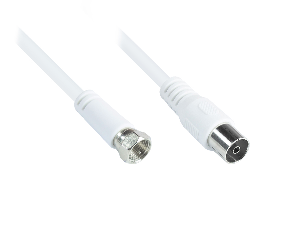 Antennenkabel weiß, F-Stecker an Koax-Buchse, gerade, 5m, Good Connections®