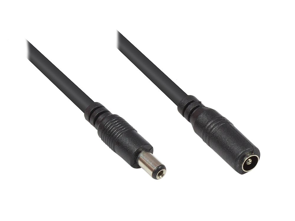 Niedervolt-Verlängerungskabel, 5,5mm x 2,1mm Stecker an Kupplung, schwarz, 10m, Good Connections®