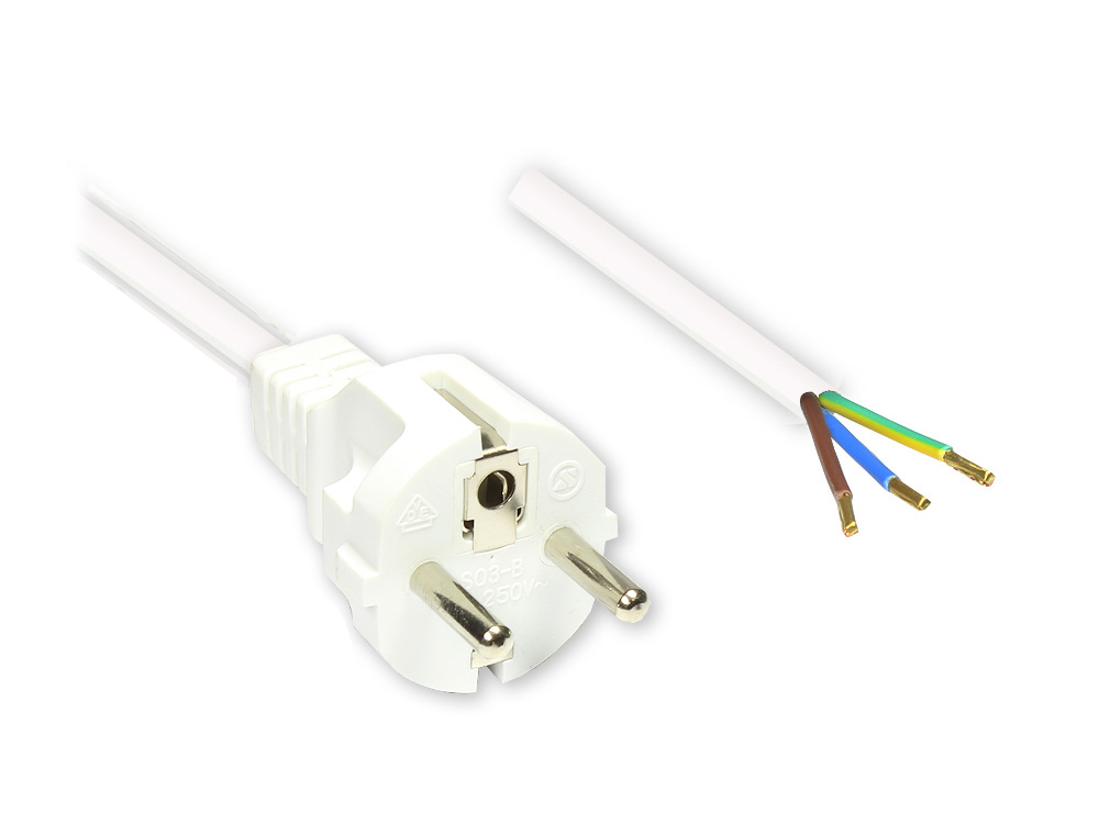 Netzkabel Schutzkontakt-Stecker gerade mit abisolierten Ende