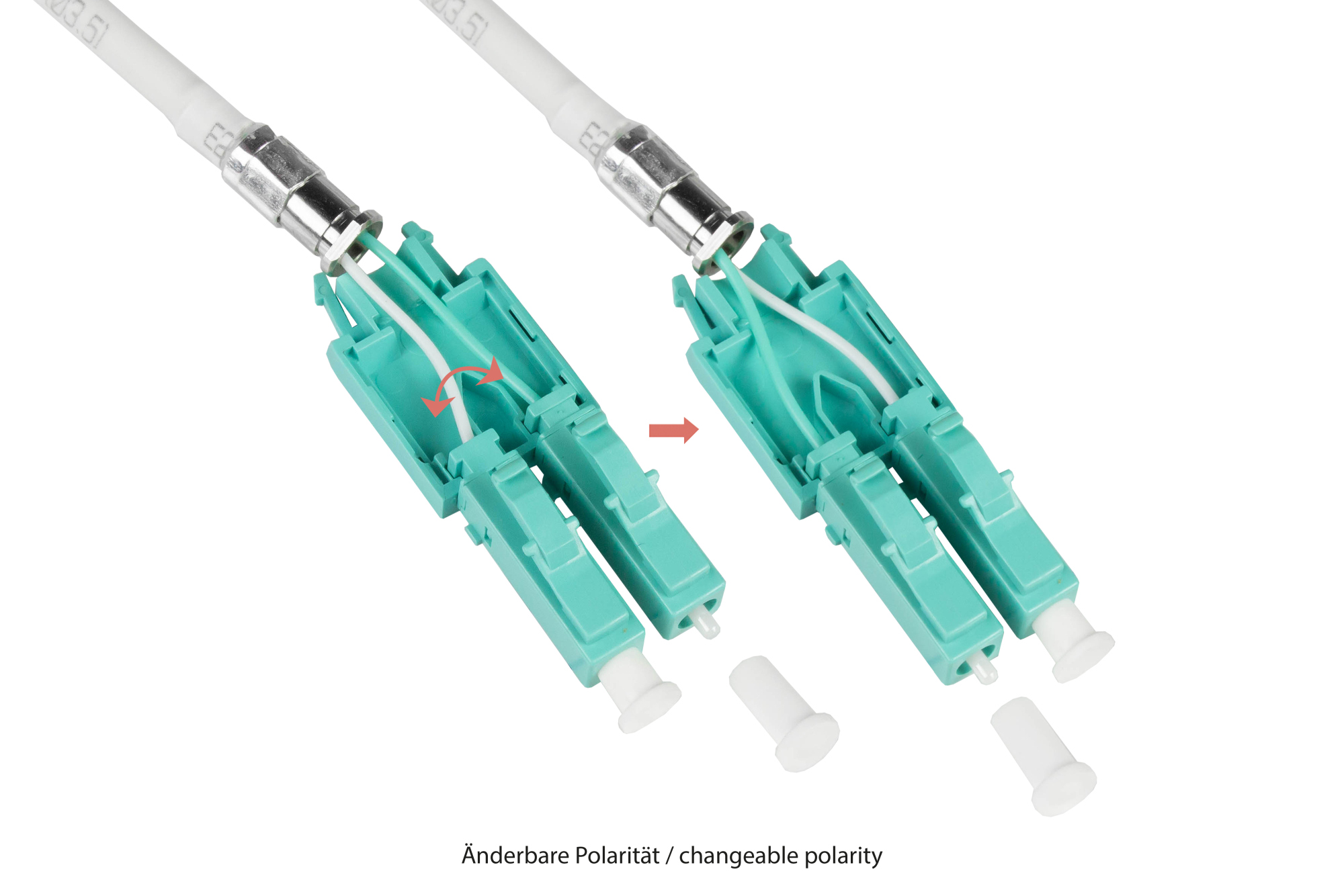Patch cable LWL Duplex OM3 (Multimode, 50/125) LC/LC, UNIBOOT, LSZH, exchangeable polarity, release tab, 15m, Good Connections®