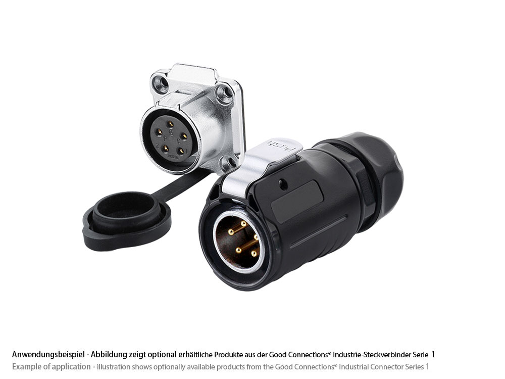 Industrial Connector S1 - Power (5-Pin) Feed-through coupler with flange, solder termination, metal, M20, IP65/67, Good Connections®