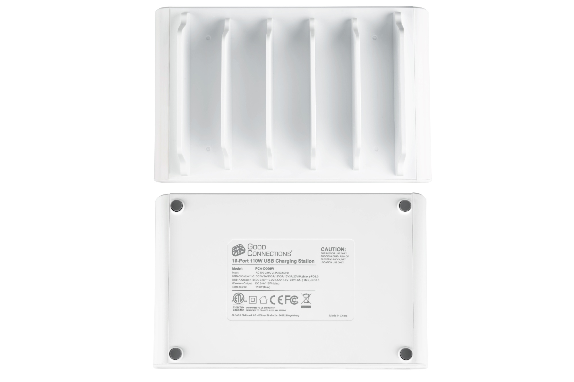 USB desktop fast charging station 110W, 10-port (5x USB-C™ and 5x USB-A), PD 3.0, QC 3.0, white, Good Connections®