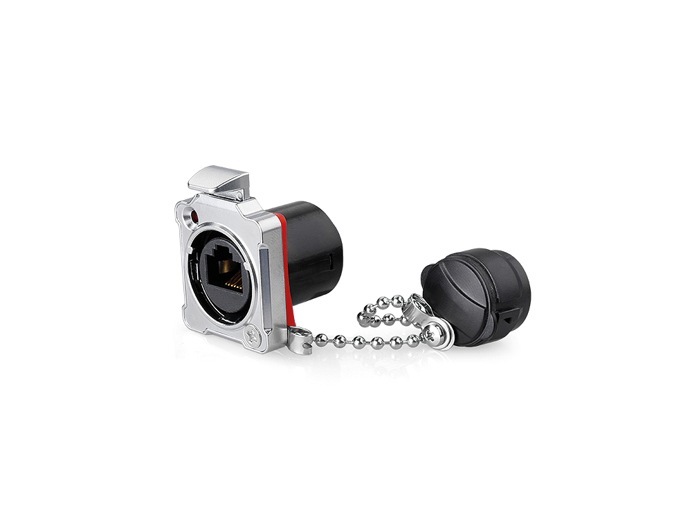 Industrie-Steckverbinder S2 - RJ45 Durchführungskupplung mit Arretierung und Flansch, RJ45 Buchse beidseitig, Metall, M24, IP67, Good Connections®
