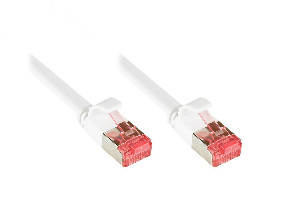 Patchkabel, Cat. 6, U/FTP, FLACHKABEL, PVC, CU, 250 MHz, weiß, 10m, Good Connections®
