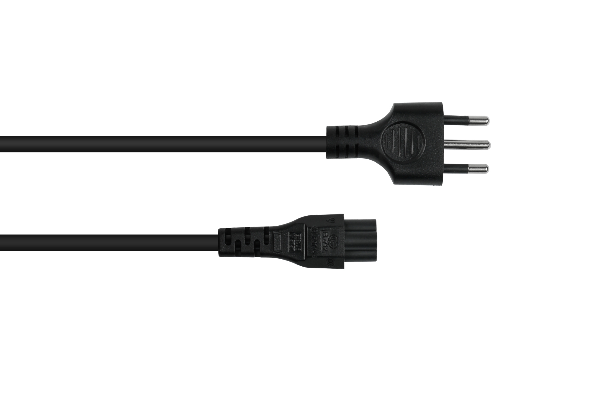 Power cable Italy plug type L (CEI 23-16) to IEC socket C5, black, 0,75mm², 1,8m
