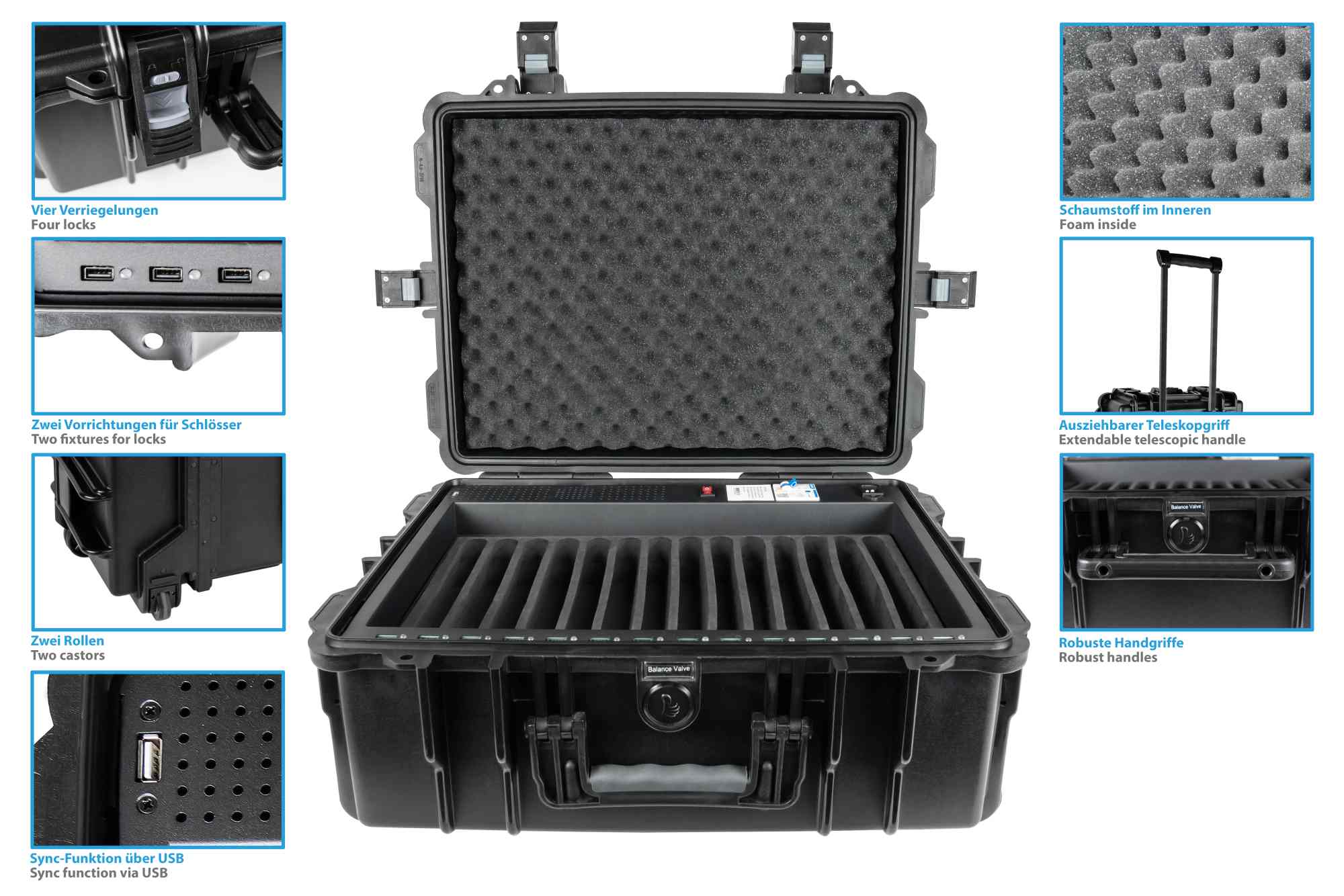 Good Connections® ATON4 T14S tablet charging trolley, sync function, splash-proof, black