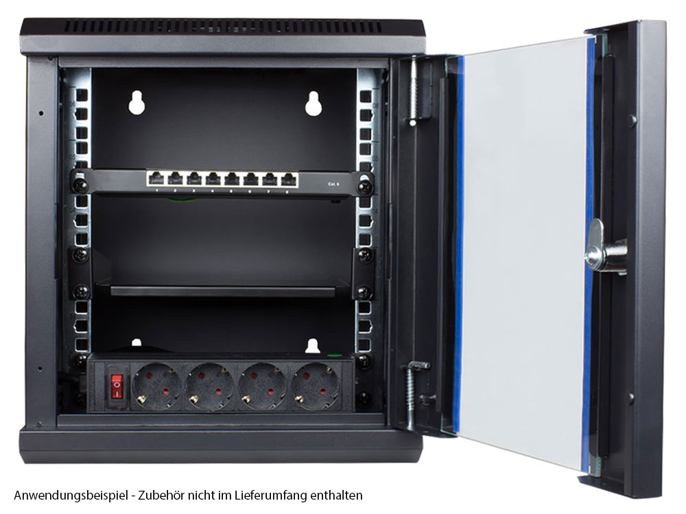 10" Wall housing, 6U, deep black (RAL9005), 312 x 300mm, fully assembled, Good Connections®