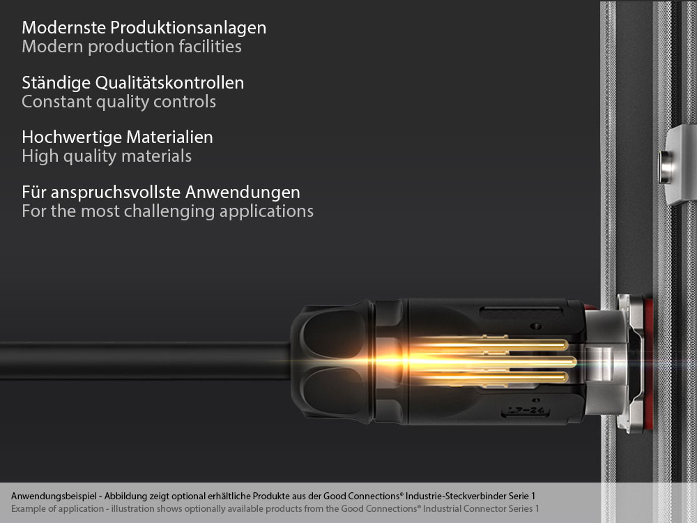 Industrial Connector S1 - Power (4-pin) Plug with click-lock on solder termination, M24, IP65/67, Good Connections®