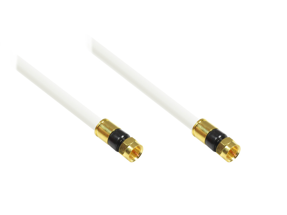 Antennenkabel F-Stecker an F-Stecker, gerade, 5-fach geschirmt, vergoldete Kontakte, weiß, 2,5m, Good Connections®