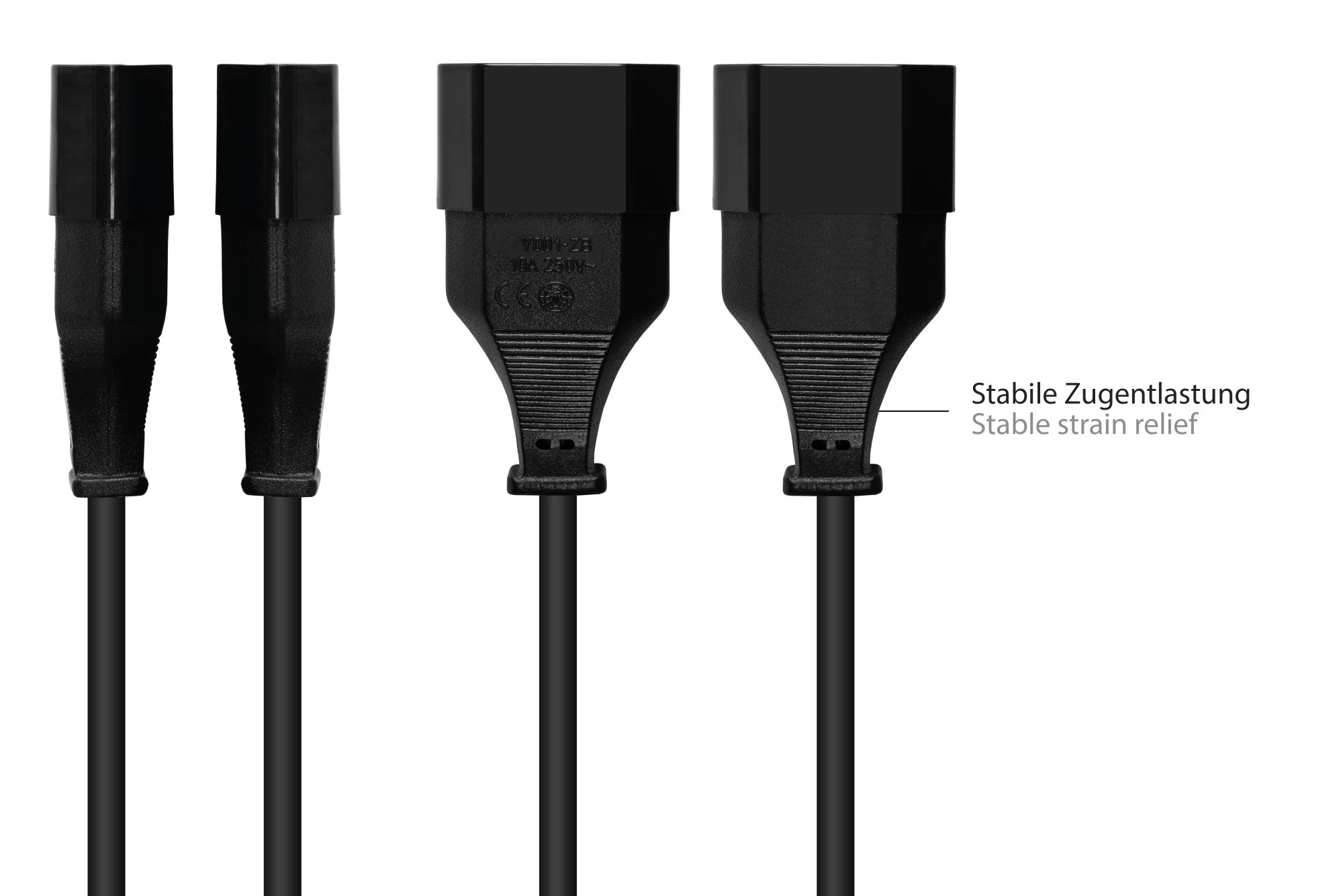 Euro-Power cord extension Euro-plug Typ C (straight) to Euro-socket (straight), black, 0,75 mm², 0,2 m, Good Connections®