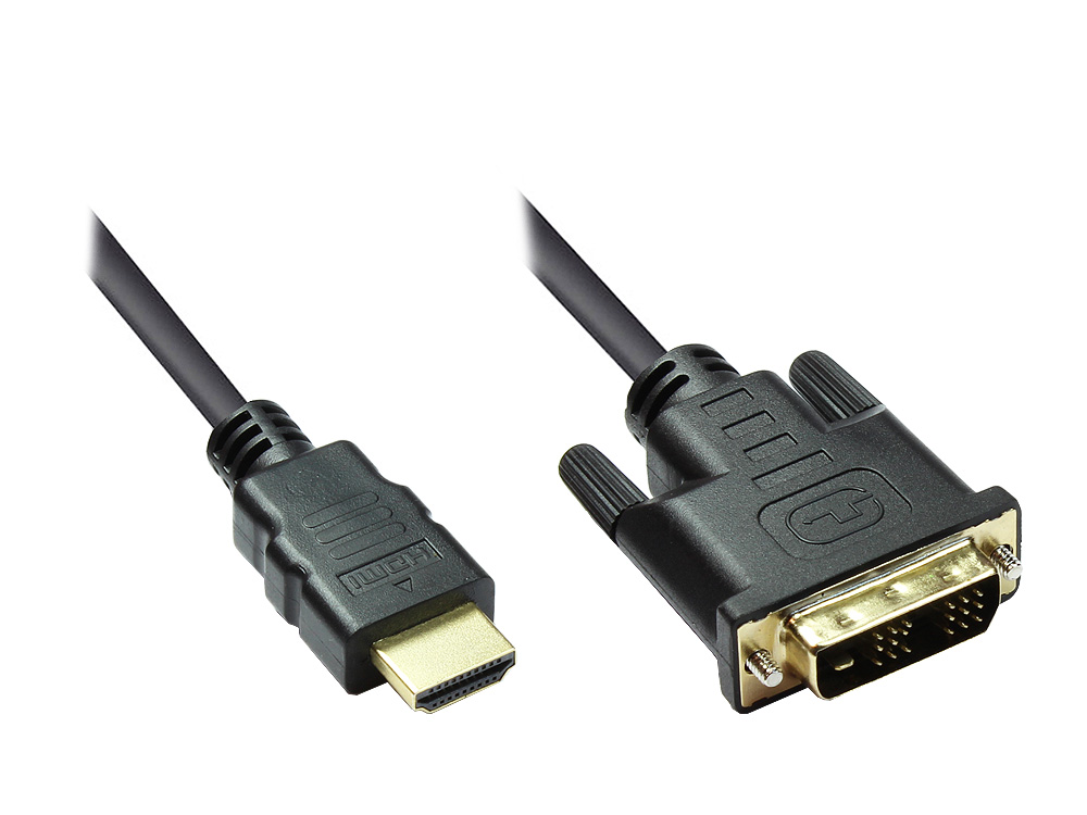 HDMI 19pol Stecker auf DVI-D 18+1 Stecker Anschlusskabel, vergoldet, 2m, Good Connections®