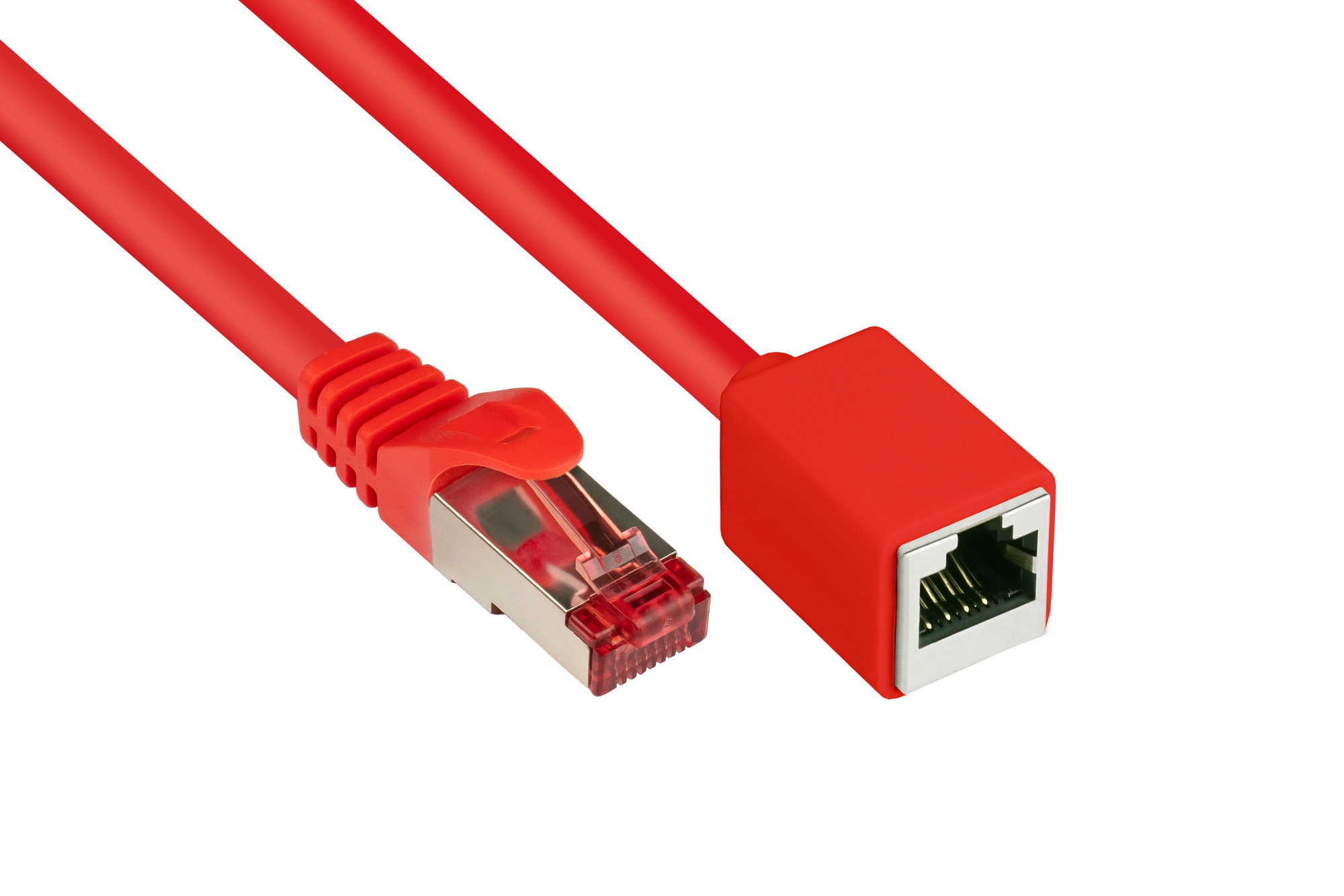 RNS® Patchkabelverlängerung mit Rastnasenschutz, Cat. 6, S/FTP, PiMF, PVC, 250MHz, OFC, CU, rot, 5m, Good Connections®