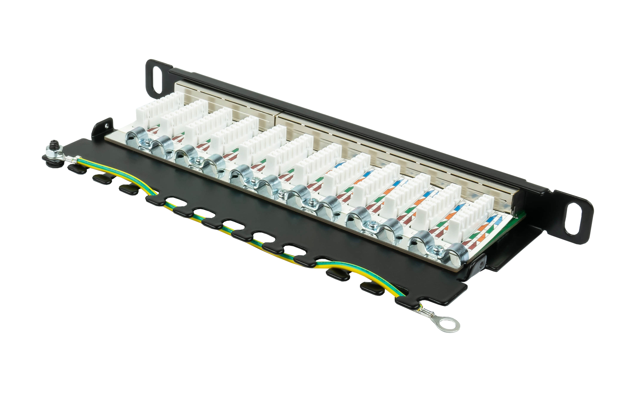 Patch Panel 10" Cat. 6, 12-port, 0,5 U, STP shielded, toolless opening, deep black (RAL9005), Good Connections®