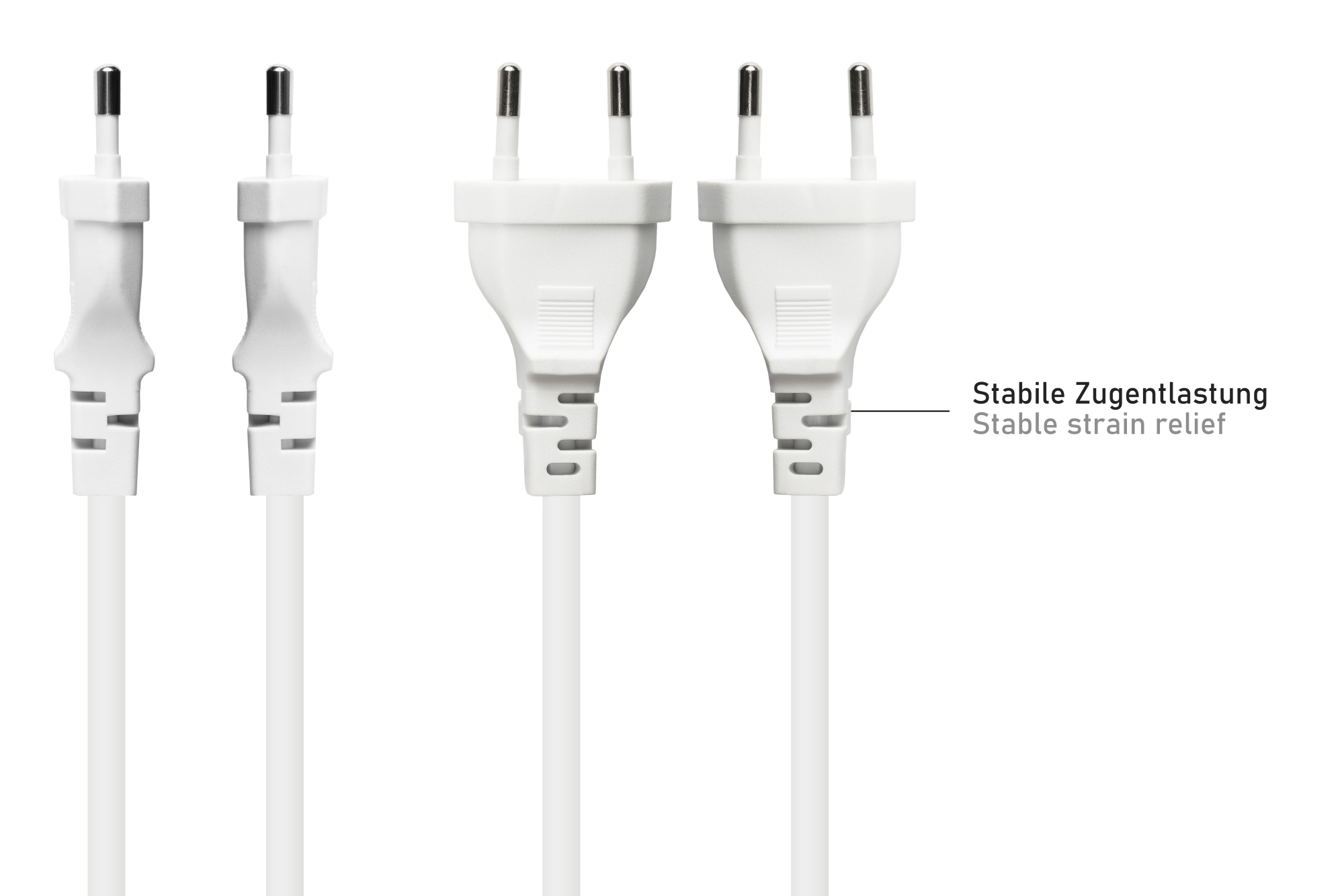 kabelmeister® Euro-Netzkabel Euro-Stecker Typ C an abisolierte Enden, weiß, 0,75 mm², 5 m