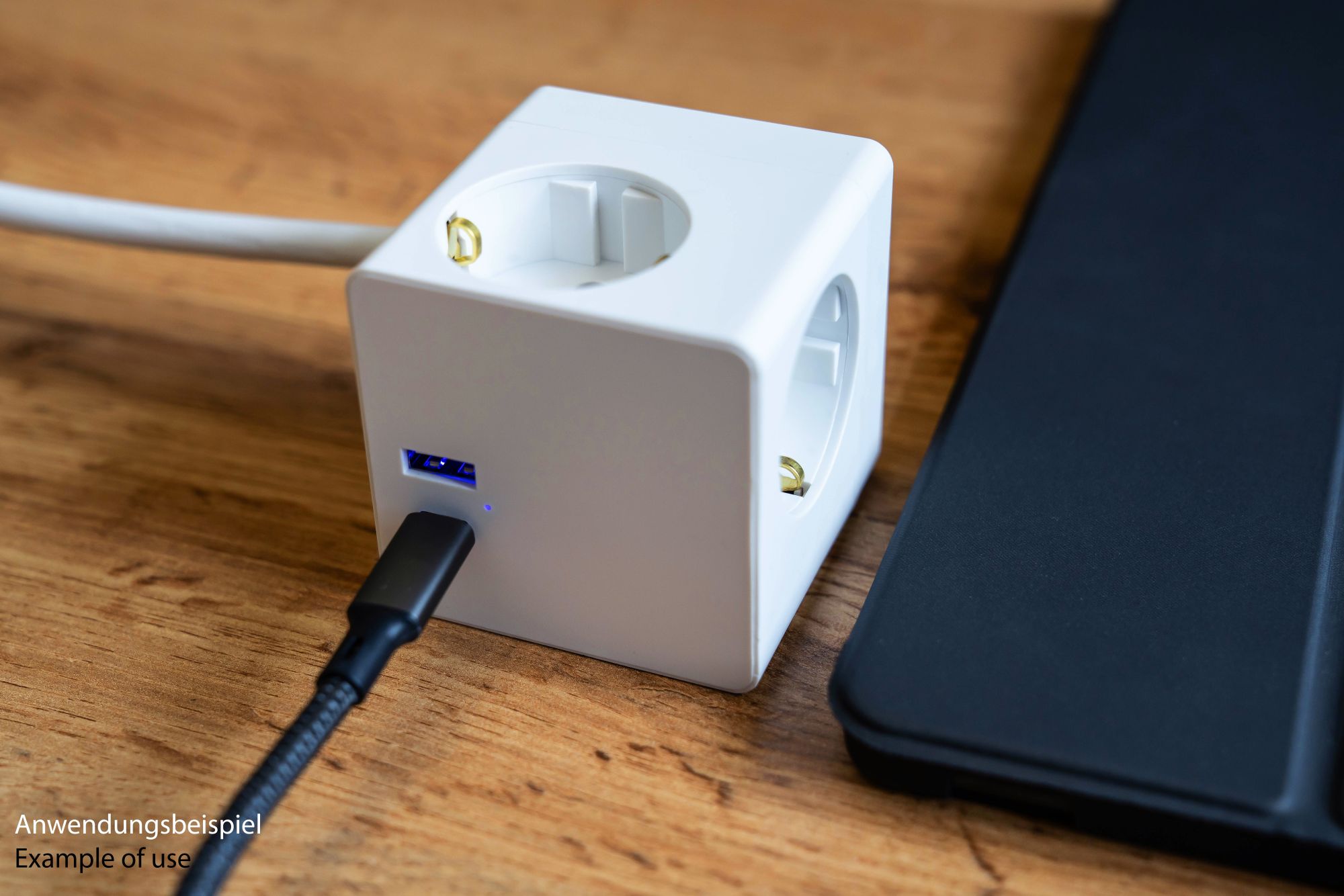 kabelmeister® Socket cube with 2m supply cable, 3x safety socket, USB-C™ (20W, PD 3.0) and USB-A socket (18W), white