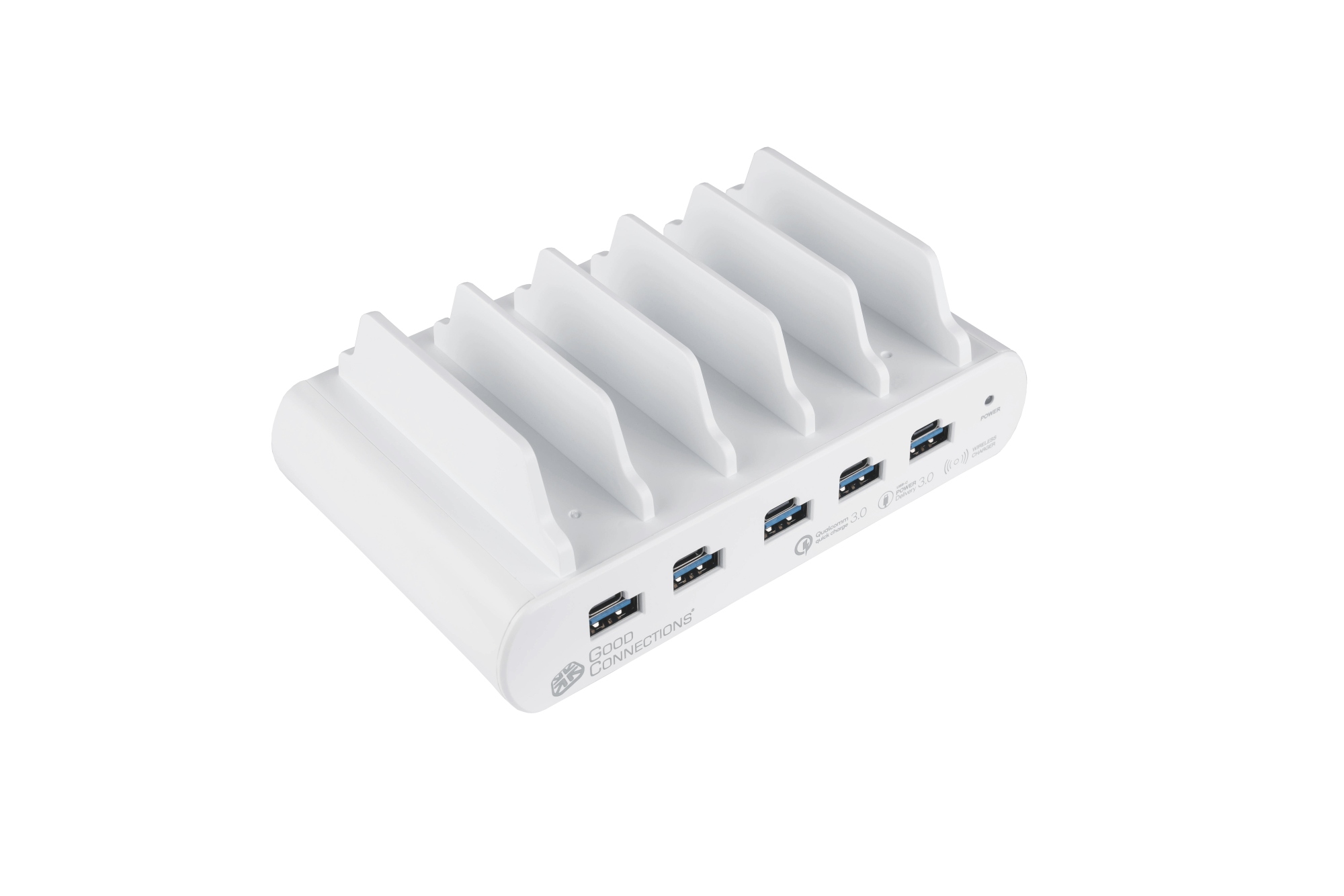 USB desktop fast charging station 110W, 10-port (5x USB-C™ and 5x USB-A), PD 3.0, QC 3.0, white, Good Connections®