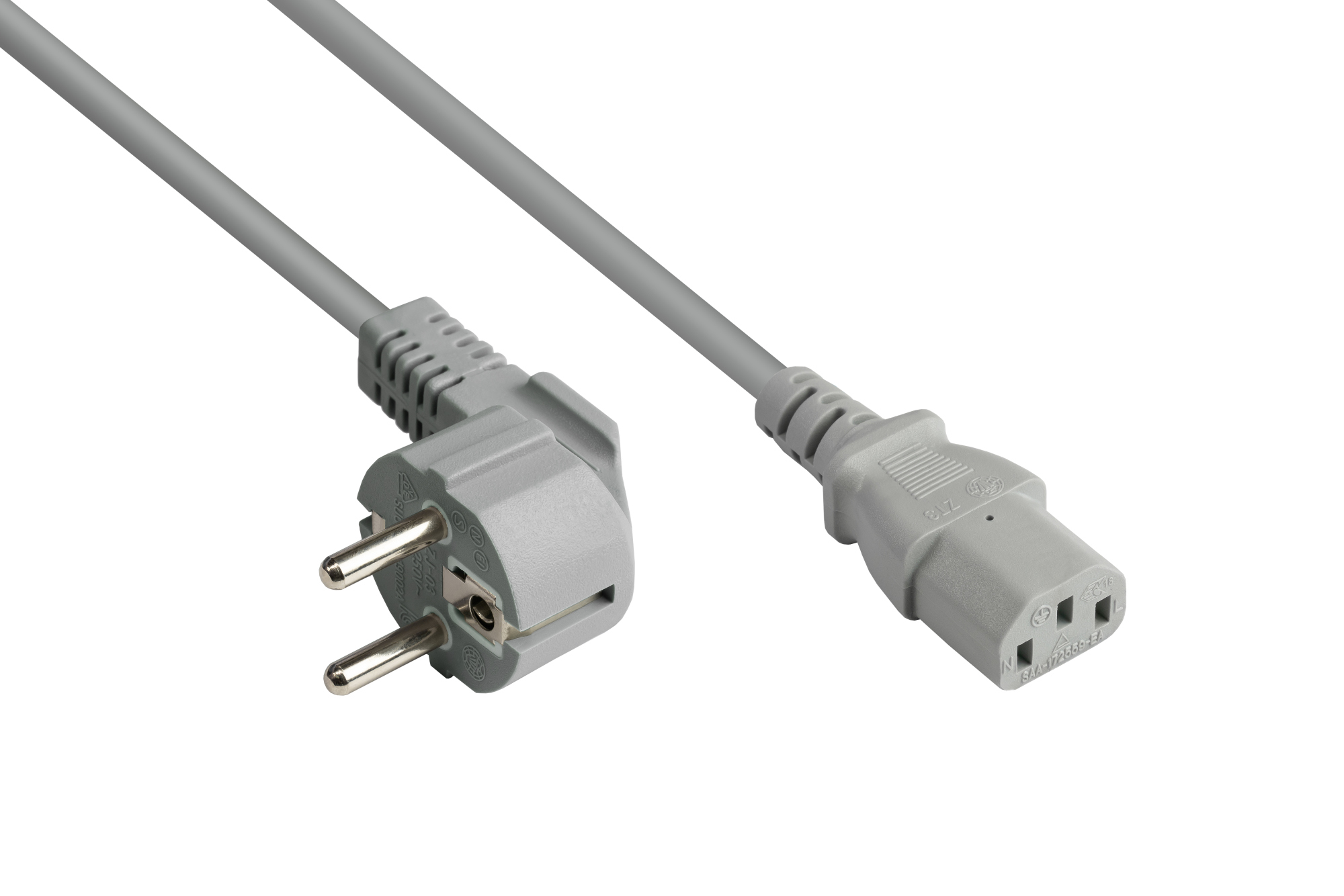 Netzkabel Schutzkontakt-Stecker Typ E+F (CEE 7/7, gewinkelt) an C13 (gerade), grau, 1,00 mm², 3 m, Good Connections®