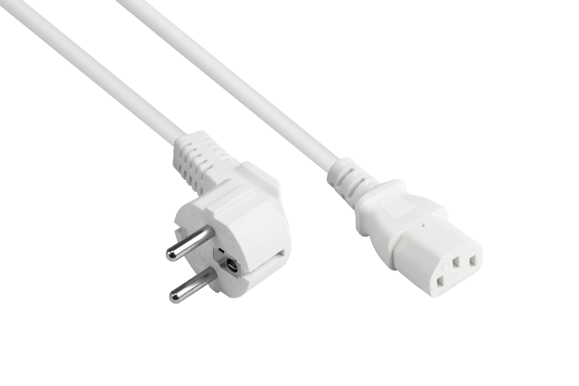 Netzkabel Schutzkontakt-Stecker Typ E+F (CEE 7/7, gewinkelt) an C13 (gerade), weiß, 0,75 mm², 0,75 m, Good Connections®