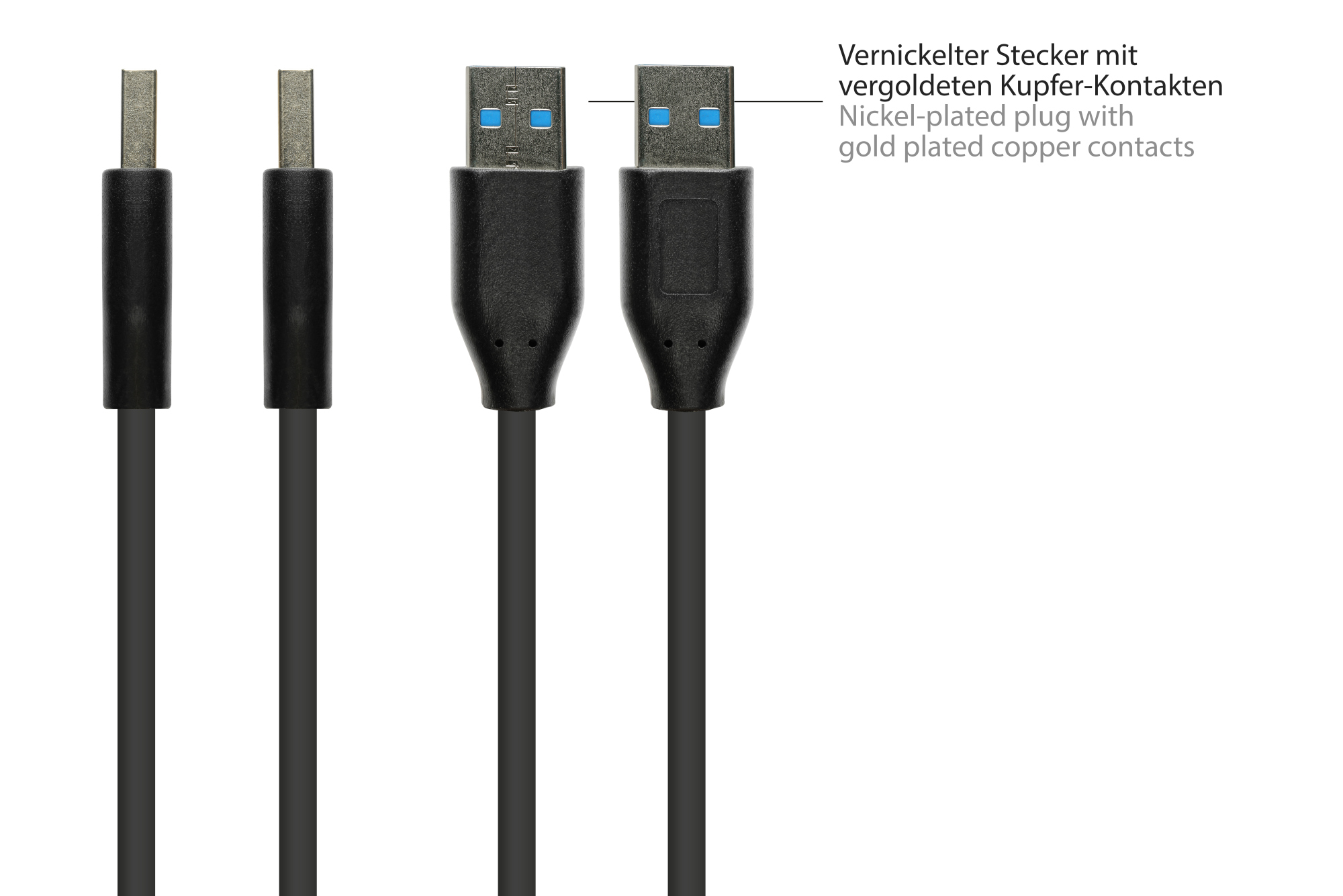 Connecting cable USB 3.2 Gen.2 (10GBit/s / 3A), male A to male A, CU, black, 0.5m, Good Connections®