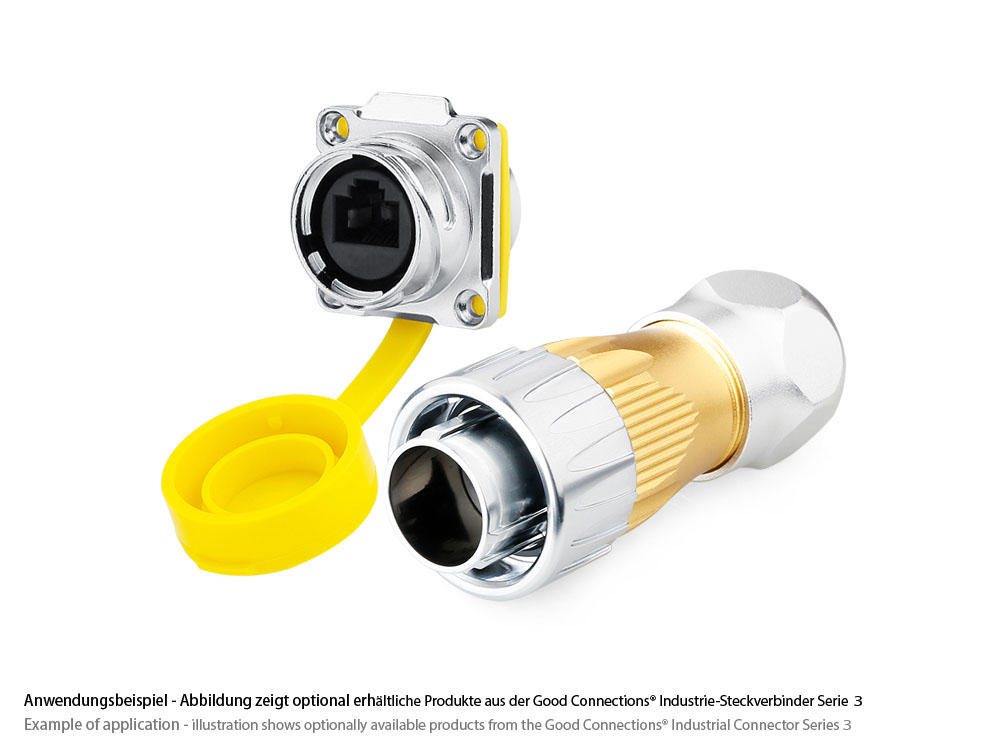 Industrial Connector S3 - RJ45 feed-through coupling with flange, RJ45 socket on both sides, metal, M24, bayonet, IP65/67, Good Connections®