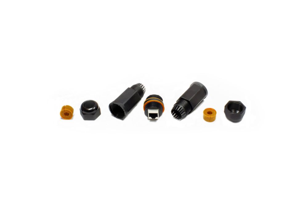 Patch cable coupling, outdoor (IP67), Cat. 6A, RJ45, fully shielded, black, Good Connections®
