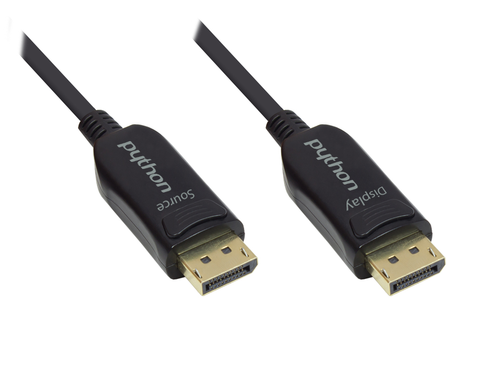 Optical Hybrid Displayport 1.2 cable, 4K2K / UHD 60Hz, gold-plated plugs and contacts, black, 100m, PYTHON® Series