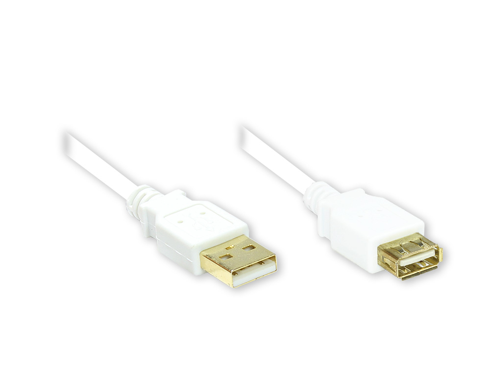 USB 2.0 Verlängerung Stecker A an Buchse A, vergoldet, weiß, 5m, Good Connections®