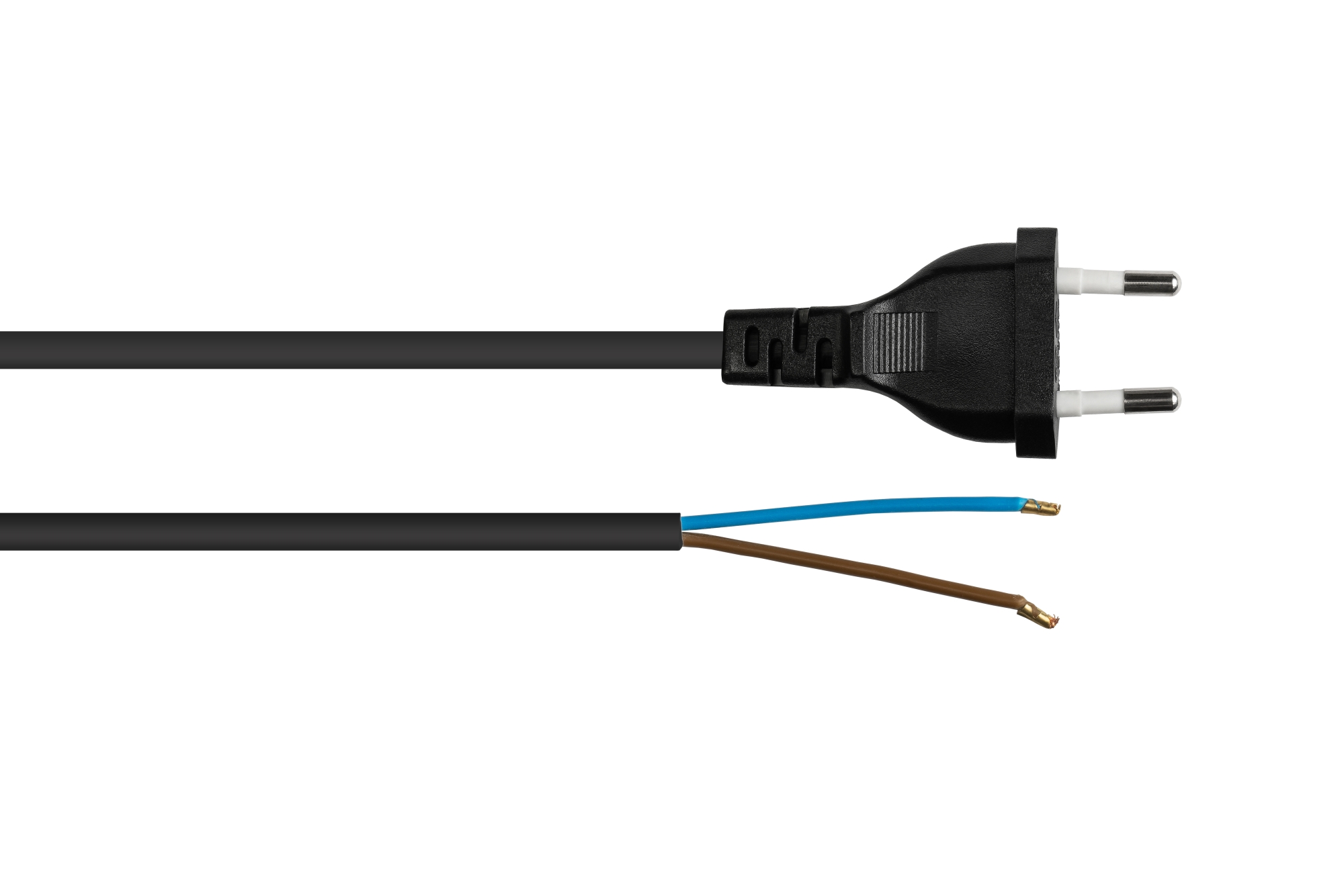 kabelmeister® Euro-Netzkabel Euro-Stecker Typ C an abisolierte Enden, schwarz, 0,75 mm², 5 m