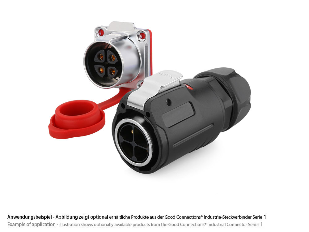 Industrial Connector S1 - Power (4-Pin) Feed-through coupler with flange, solder termination, metal, M24, IP65/67, Good Connections®