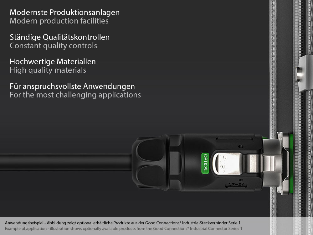 Industrie-Steckverbinder S1 - LWL Durchführungskupplung mit Flansch, Buchse LC beidseitig, 1Gpbs, Metall, M24, IP65/67, Good Connections®