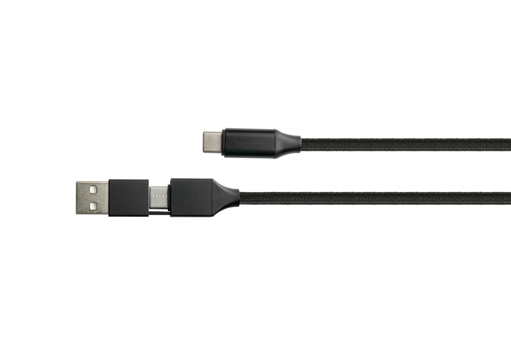 USB 2.0 charging and data cable, USB-A and USB-C™ to USB-C™, QC 3.0, PD 60W, textile sheath, black, 1m, PYTHON® Series