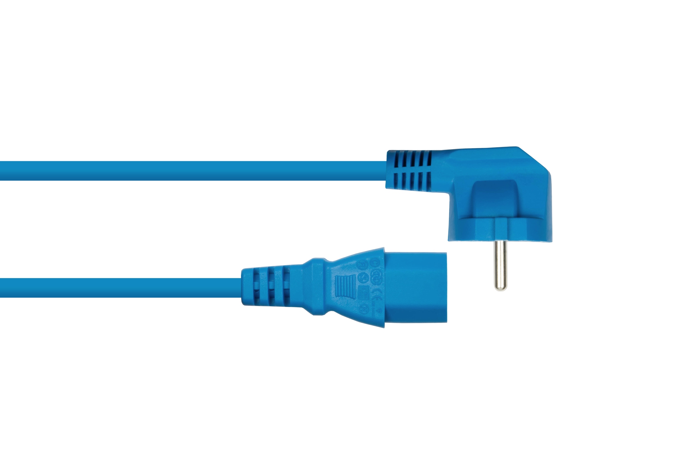 kabelmeister® Netzkabel Schutzkontakt-Stecker Typ E+F (90° gew.) an Kaltgeräte-Buchse C13, blau, 0,75mm², 1m