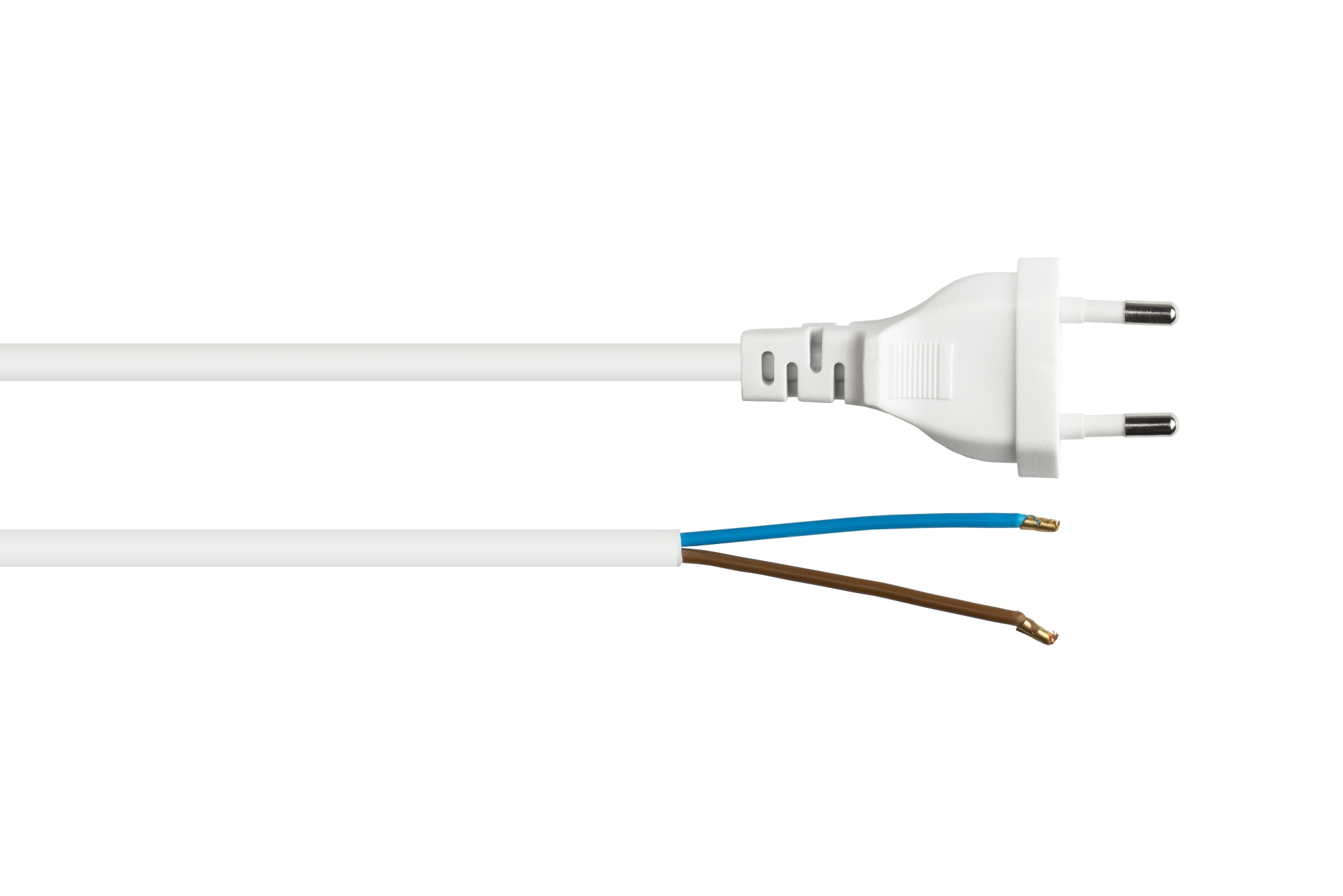 kabelmeister® Euro-Netzkabel Euro-Stecker Typ C an abisolierte Enden, weiß, 0,75 mm², 5 m