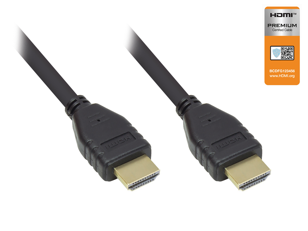 Connection cable HDMI 2.0b, 4K / UHD @60Hz, PREMIUM certified, 18 Gbit/s, gold-plated contacts, CU, black, 2m, Good Connections®