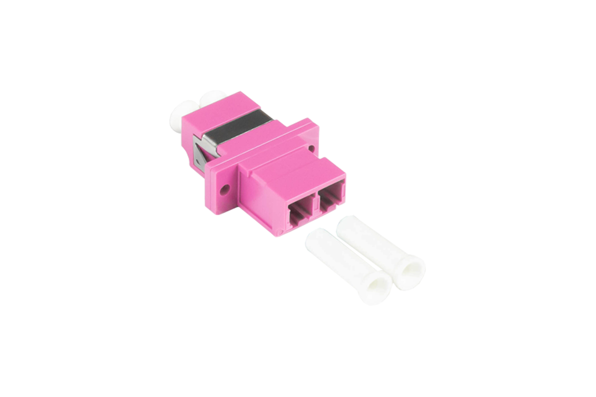 LWL Duplex Kupplung, LC (UPC) an LC (UPC), OM4, Multimode, Kunststoffgehäuse mit Flansch, Keramikhülse, violett, Good Connections®