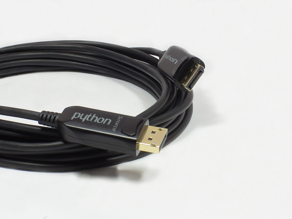 Optical Hybrid Displayport 1.2 cable, 4K2K / UHD 60Hz, gold-plated plugs and contacts, black, 100m, PYTHON® Series