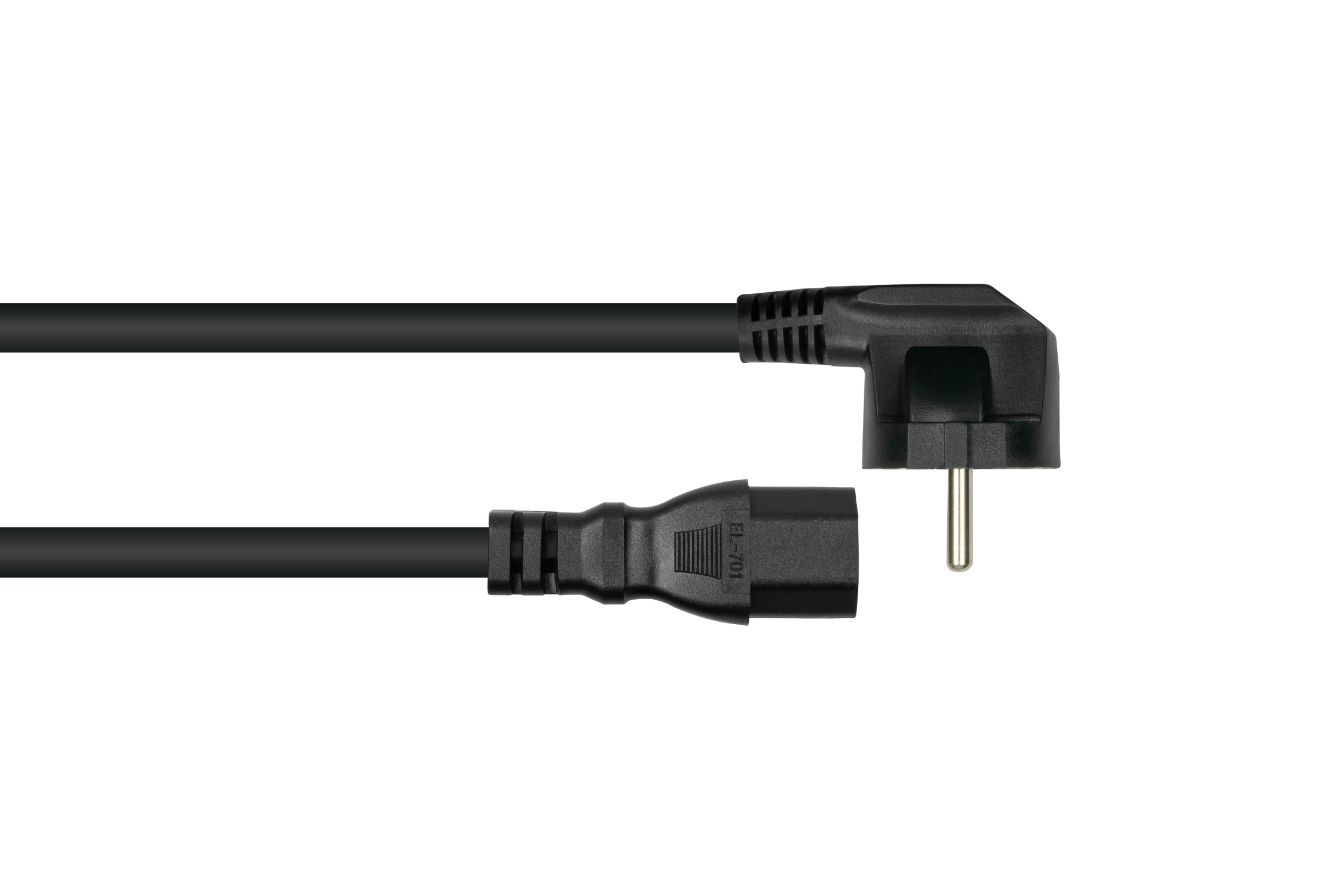 kabelmeister® Netzkabel Schutzkontakt-Stecker Typ E+F (90° gew.) an Warmgeräte-Buchse C15, schwarz, 1,00mm², 1,8m