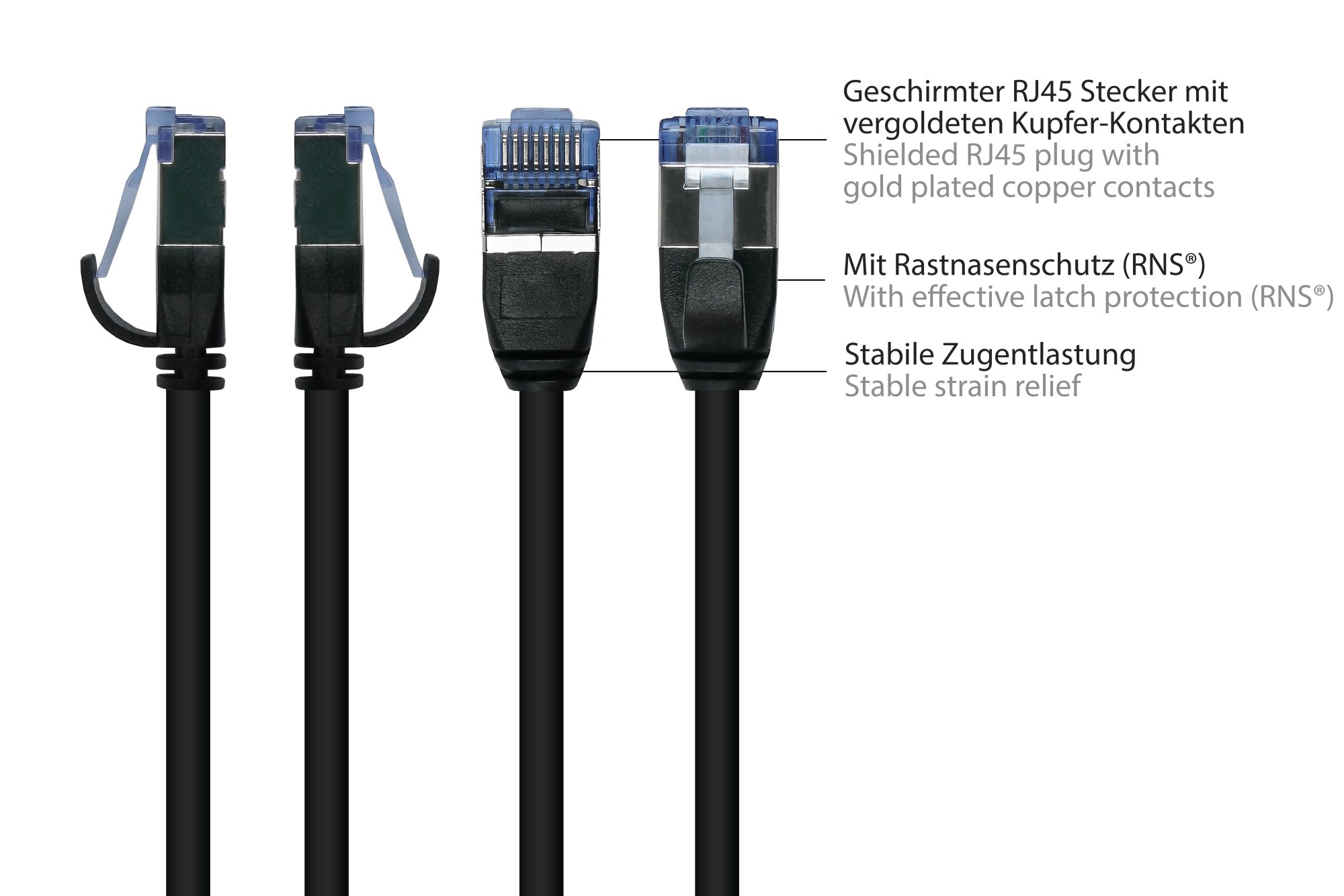 RNS® Patchkabel SlimLine, Cat.6A, U/FTP, PiMF, halogenfrei (LSZH), 500MHz, CU, schwarz, 1m, Good Connections®
